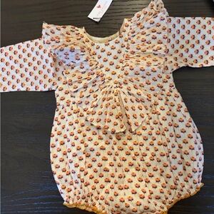 Pink Chicken Floral Kids One Piece - Cream and Orange